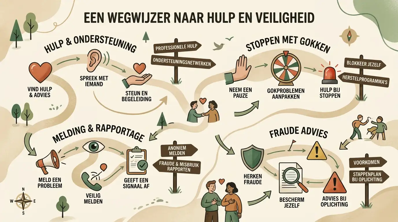 Routekaart met hulp, gokstop, melding en fraudeadvies in Nederland